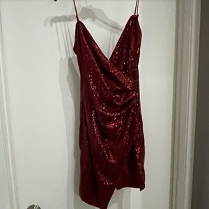 Fashion Nova Burgundy Sequin Backless Dress